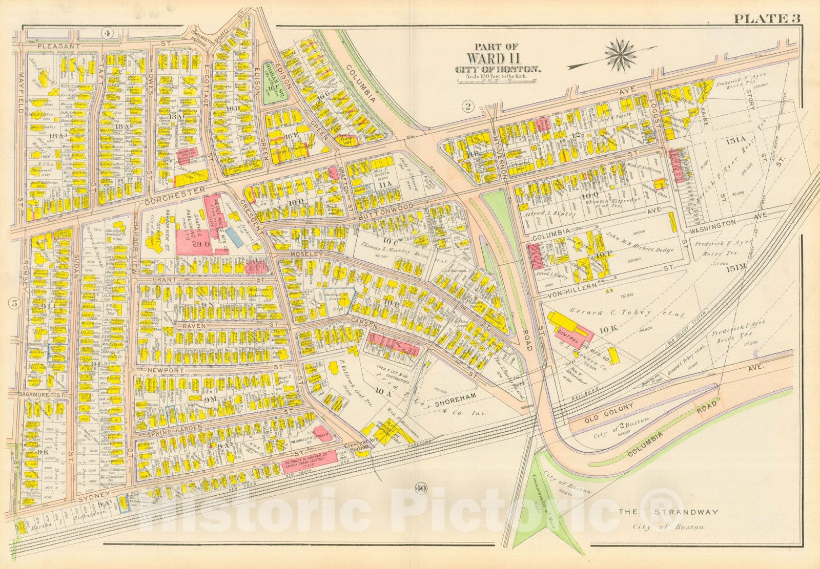 Historic Map : Atlas City of Boston, Dorchester, Dorchester 1918 Plate 003 , Vintage Wall Art