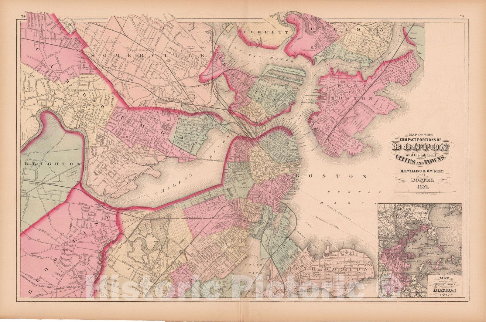 Historic Map : Official Topographical Atlas of Massachusetts, Boston 1871 , v2, Vintage Wall Art