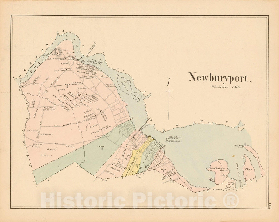 Historic Map : Atlas of Essex County, Newburyport 1884 , v5, Vintage Wall Art