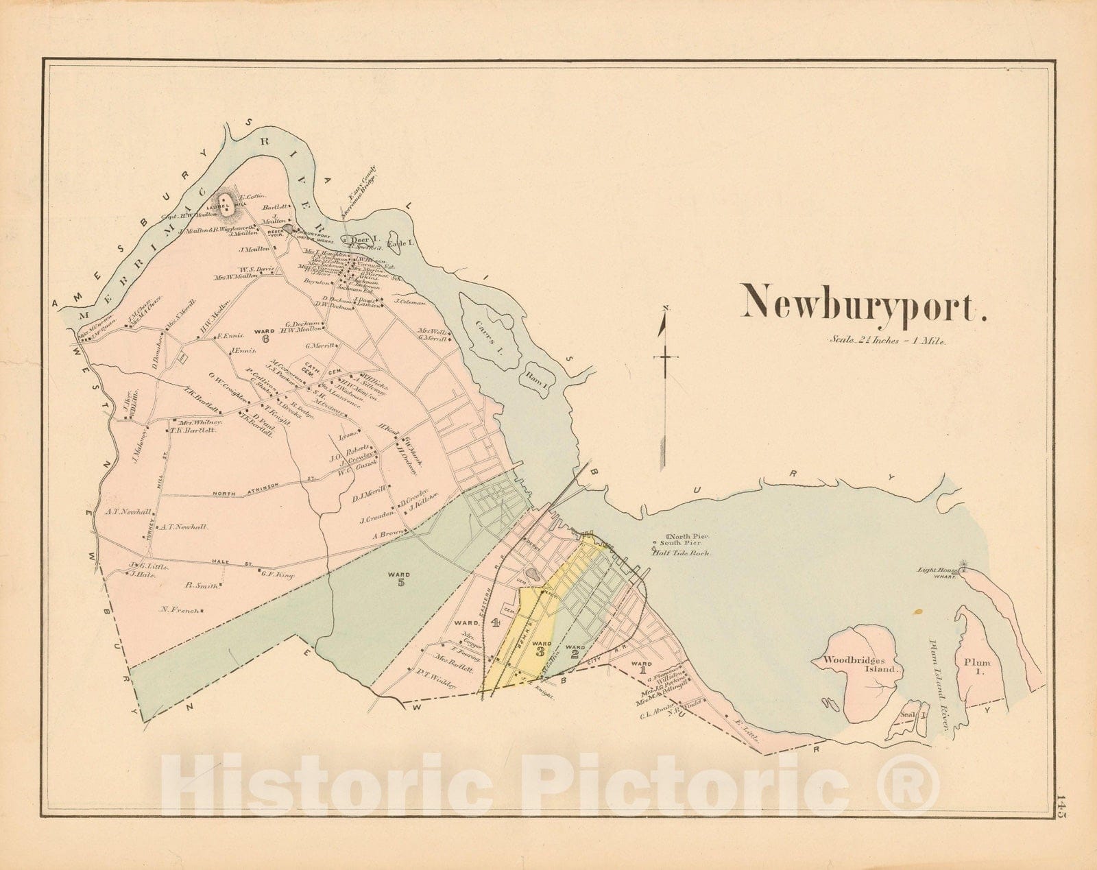 Historic Map : Atlas of Essex County, Newburyport 1884 , v5, Vintage Wall Art