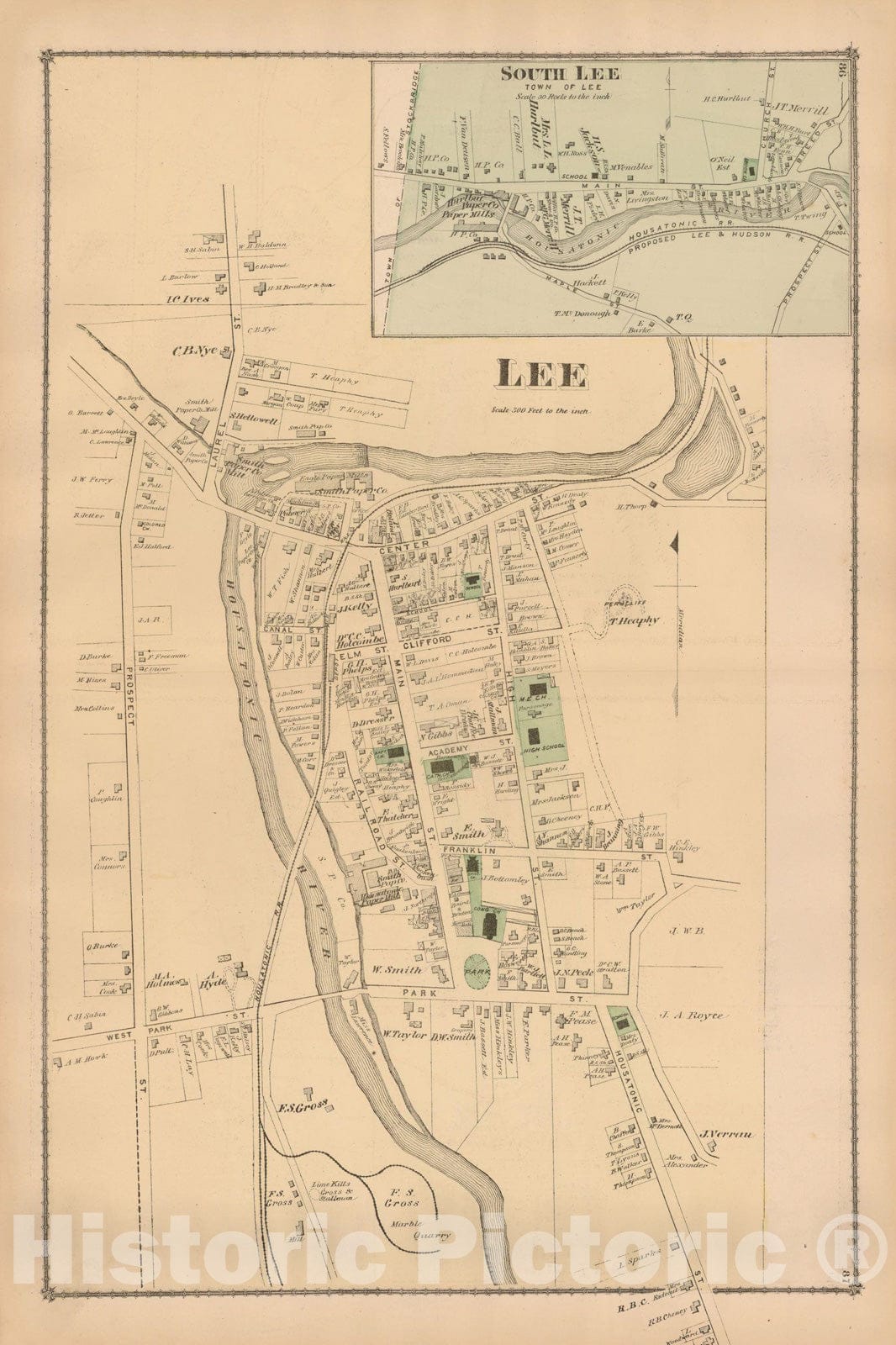 Historic Map : County Atlas of Berkshire County, Lee 1876 , v2, Vintage Wall Art
