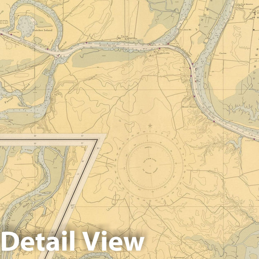 Historic Map : Coastal Charts - Virginia: James River - Jordan Pt to Richmond 1947 , Vintage Wall Art