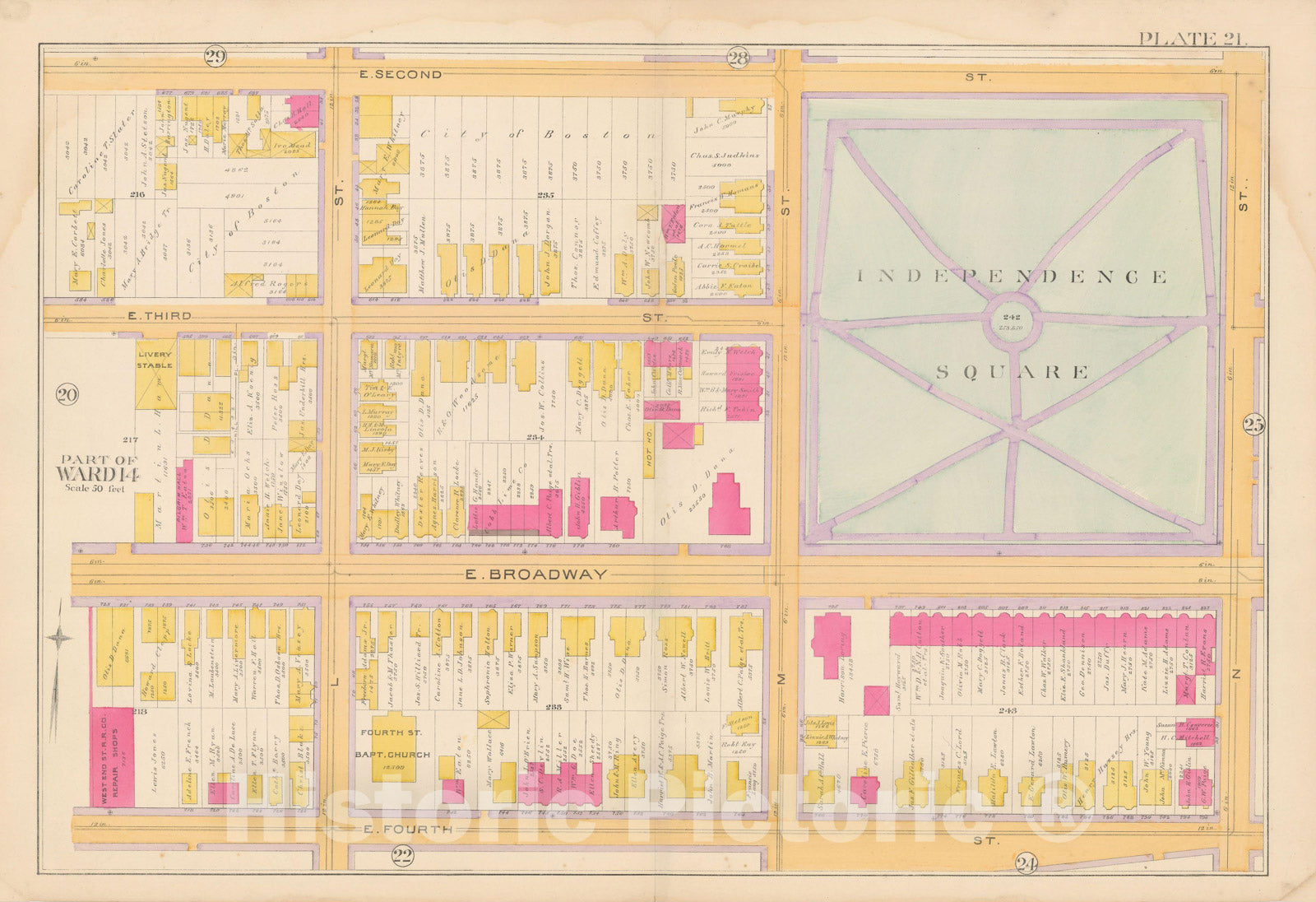 Historic Map : Atlas of South Boston, South Boston 1891 Plate 021 , Vintage Wall Art