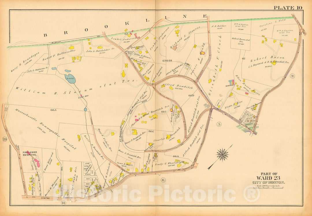 Historic Map : Atlas City of Boston, West Roxbury, Jamaica Plain 1914 Plate 010 , Vintage Wall Art