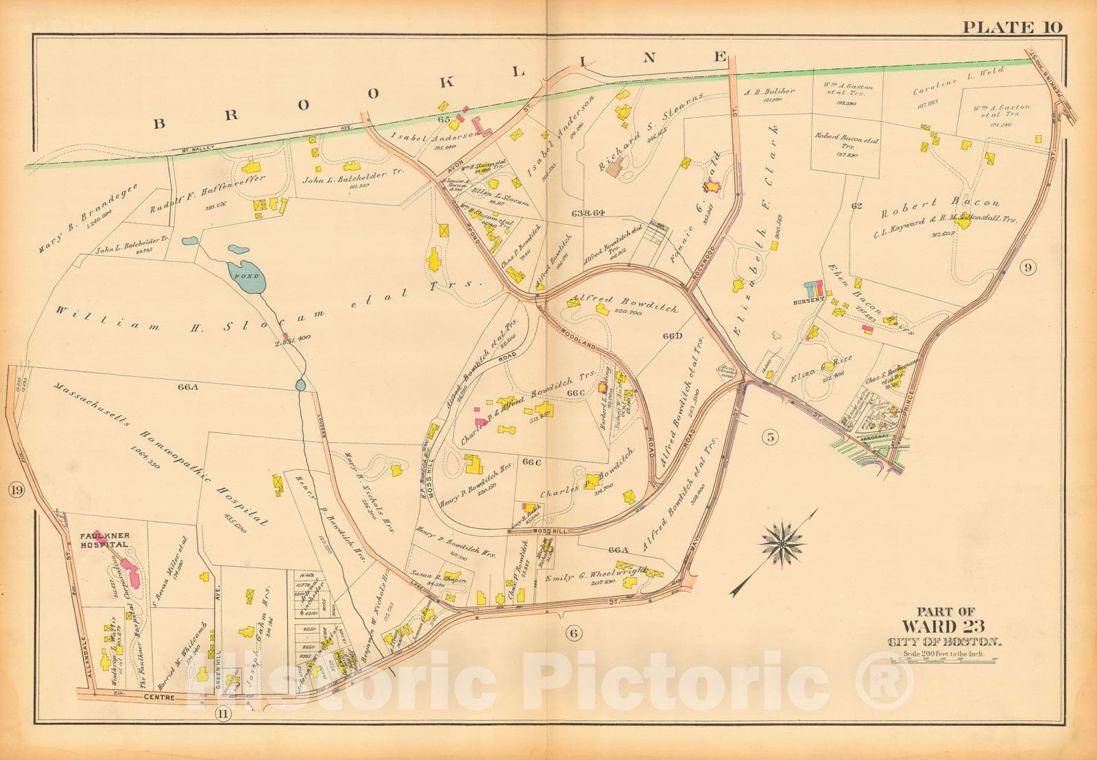 Historic Map : Atlas City of Boston, West Roxbury, Jamaica Plain 1914 Plate 010 , Vintage Wall Art