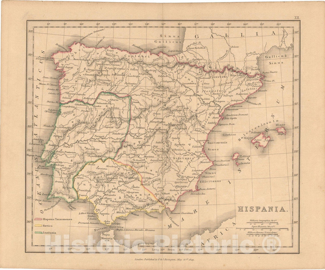 Historic Map : First Classical Atlas, Ancient Hispania 1849 , Vintage Wall Art