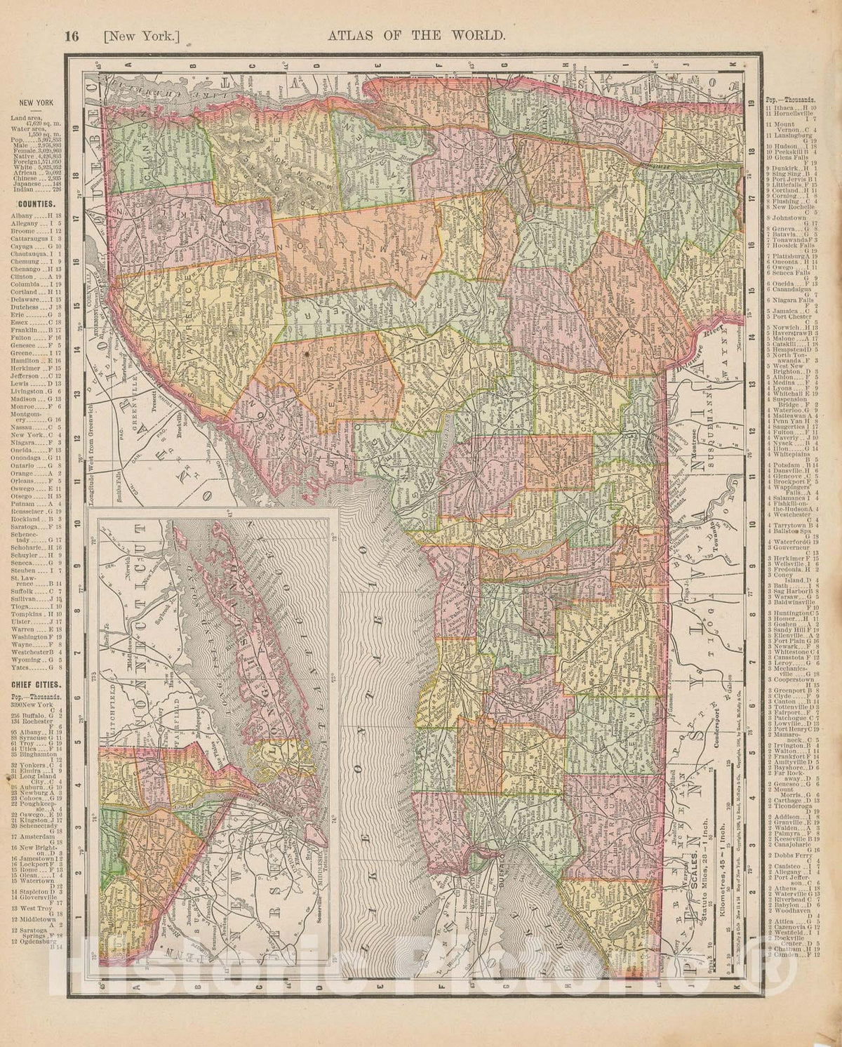 Historic Map : New York 1900 , Universal Atlas World , Vintage Wall Art