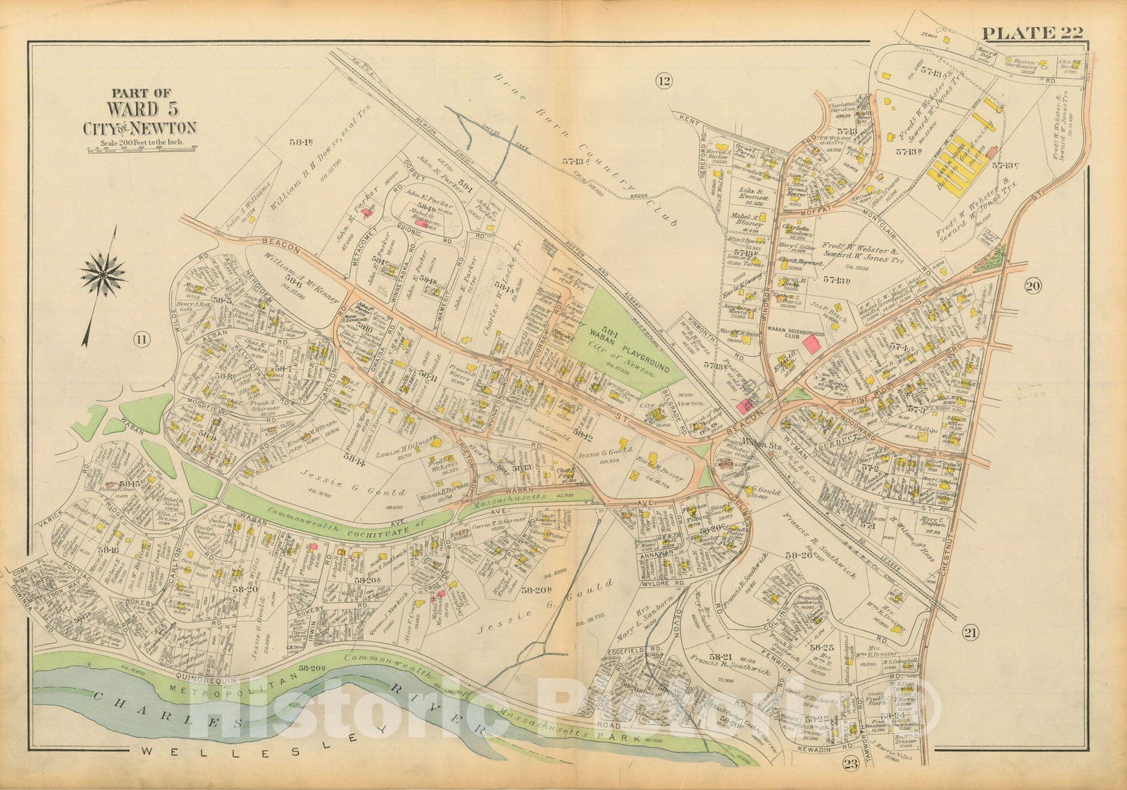 Historic Map : Atlas City of Newton Massachusetts 1917 Plate 022 , Vintage Wall Art