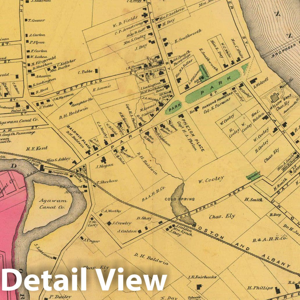 Historic Map : Atlas of Hampden County Massachusetts, West Springfield 1870 , v2, Vintage Wall Art