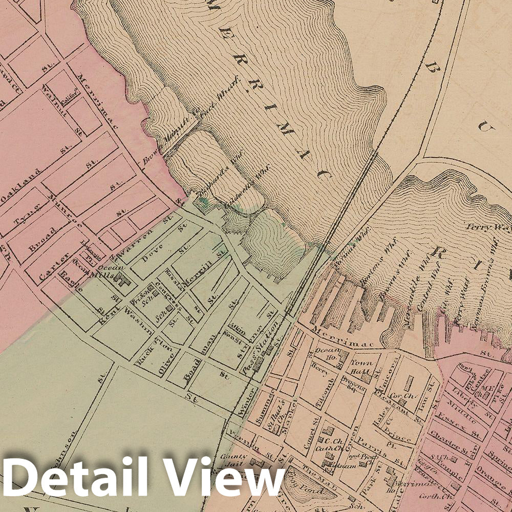 Historic Map : Official Topographical Atlas of Massachusetts, Newburyport 1871 , Vintage Wall Art