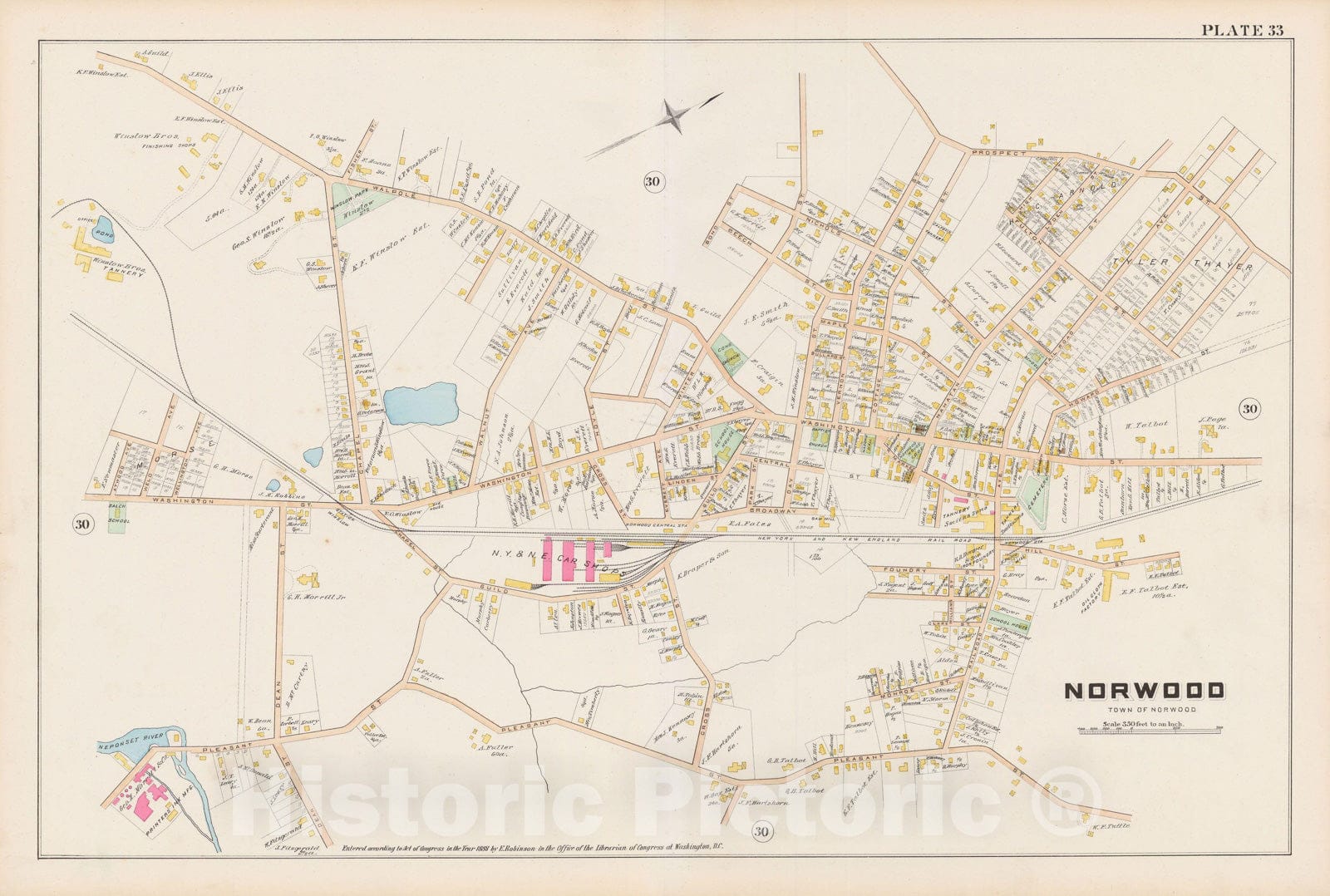 Historic Map : Atlas of Norfolk County, Norwood 1888 Plate 033 , Vintage Wall Art