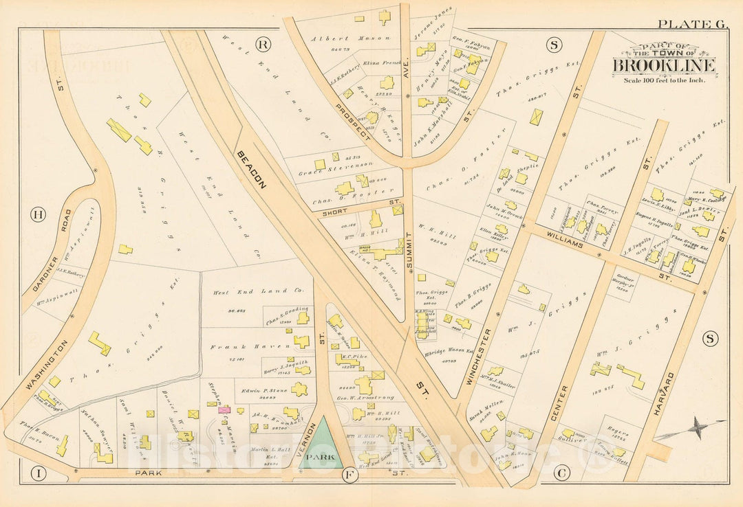 Historic Map : Atlas Town of Brookline, Brookline 1888 Plate G , Vintage Wall Art