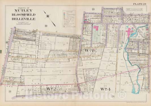 Historic Map : Atlas of Bloomfield, Belleville and Nutley; Essex County Vol D, 1932 Plate 020 , Vintage Wall Art