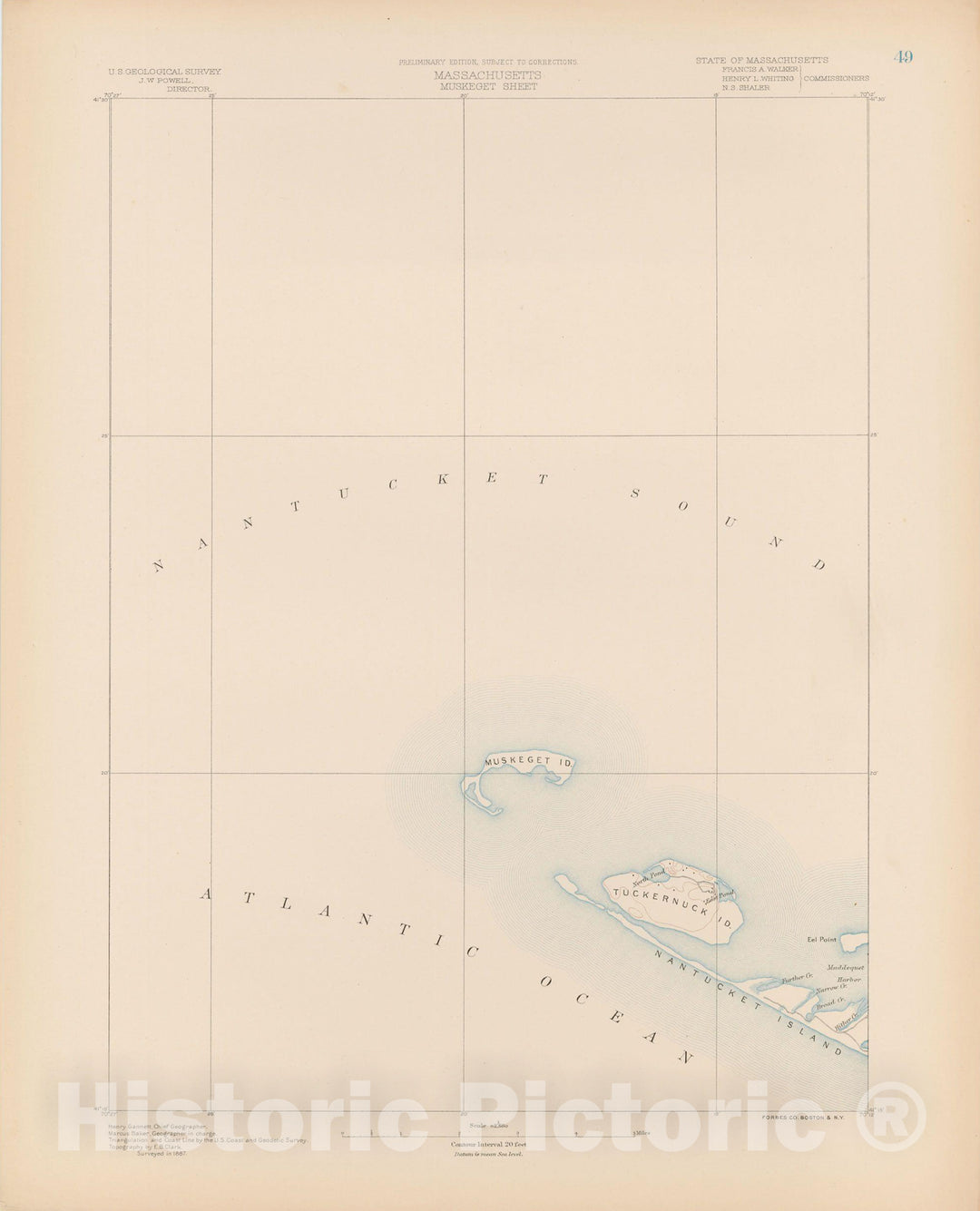 Historic Map : Nantucket 1890 Topographic Map , Vintage Wall Art