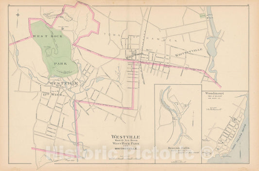 Historic Map : Beacon Falls & Milford & New Haven 1893 , Town and City Atlas State of Connecticut , Vintage Wall Art