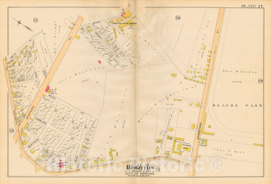Historic Map : Atlas City of Boston, Volume 7, Brighton Mass., Allston & Brighton 1890 Plate 027 , Vintage Wall Art