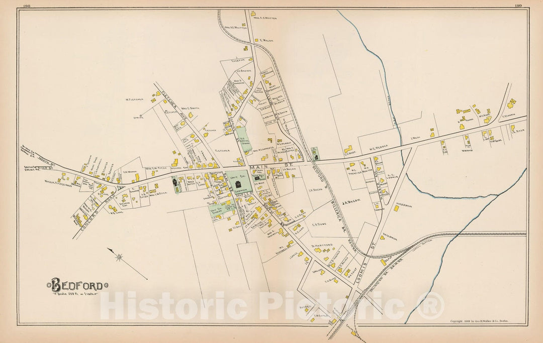Historic Map : Atlas of Middlesex County, Massachusetts, Bedford 1889 , Vintage Wall Art