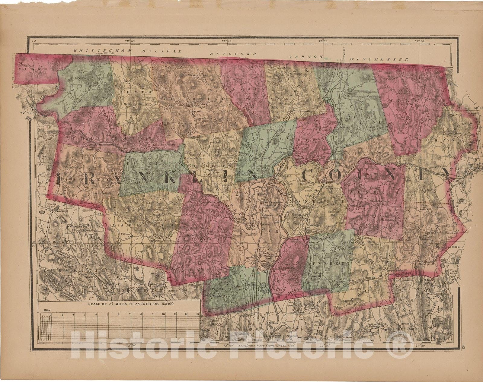 Historic Map : Official Topographical Atlas of Massachusetts, Franklin 1871 , Vintage Wall Art
