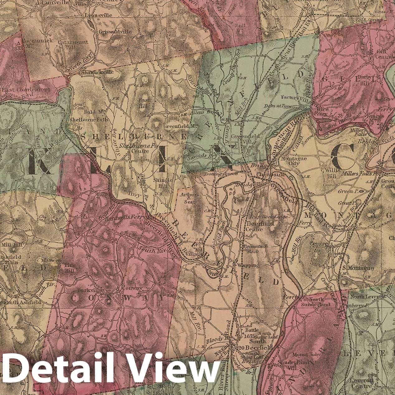 Historic Map : Official Topographical Atlas of Massachusetts, Franklin 1871 , Vintage Wall Art