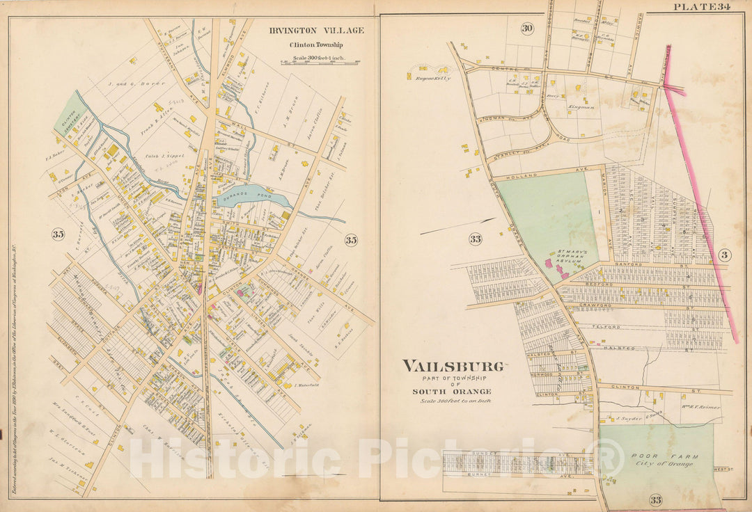 Historic Map : Atlas of Essex County, New Jersey, Irvington & South Orange 1890 Plate 034 , Vintage Wall Art
