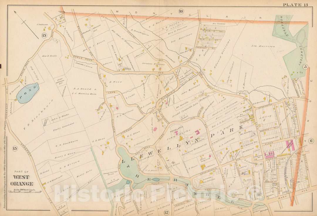 Historic Map : Atlas of Essex County, New Jersey, West Orange 1890 Plate 013 , Vintage Wall Art