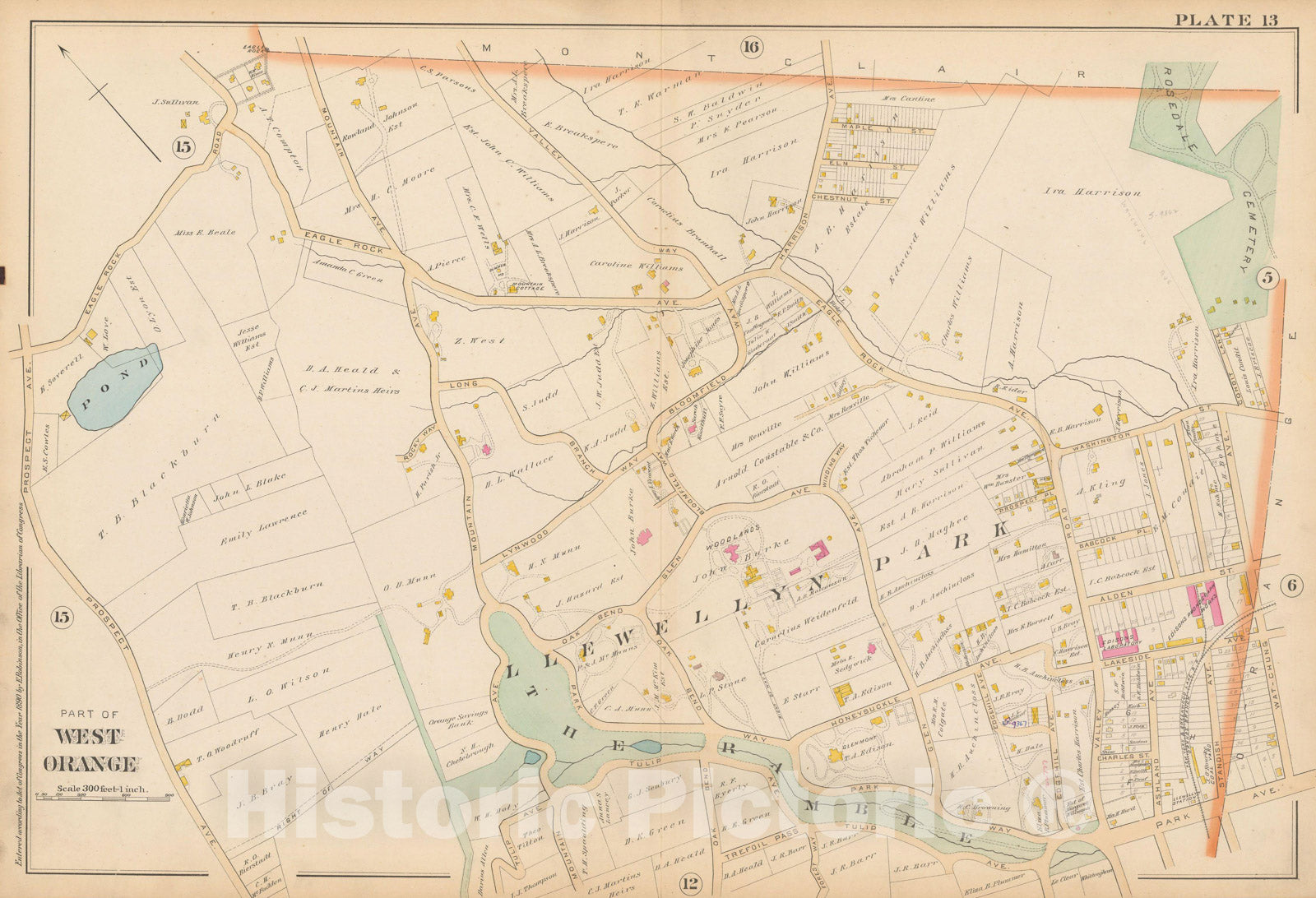 Historic Map : Atlas of Essex County, New Jersey, West Orange 1890 Plate 013 , Vintage Wall Art