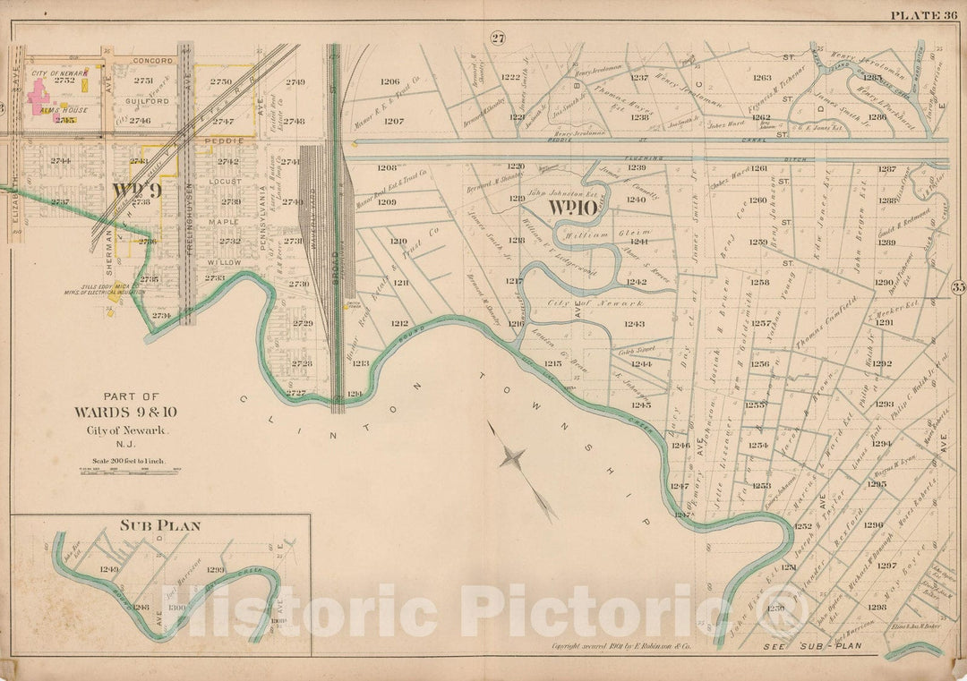 Historic Map : Atlas City of Newark, Newark 1901 Plate 036 , Vintage Wall Art