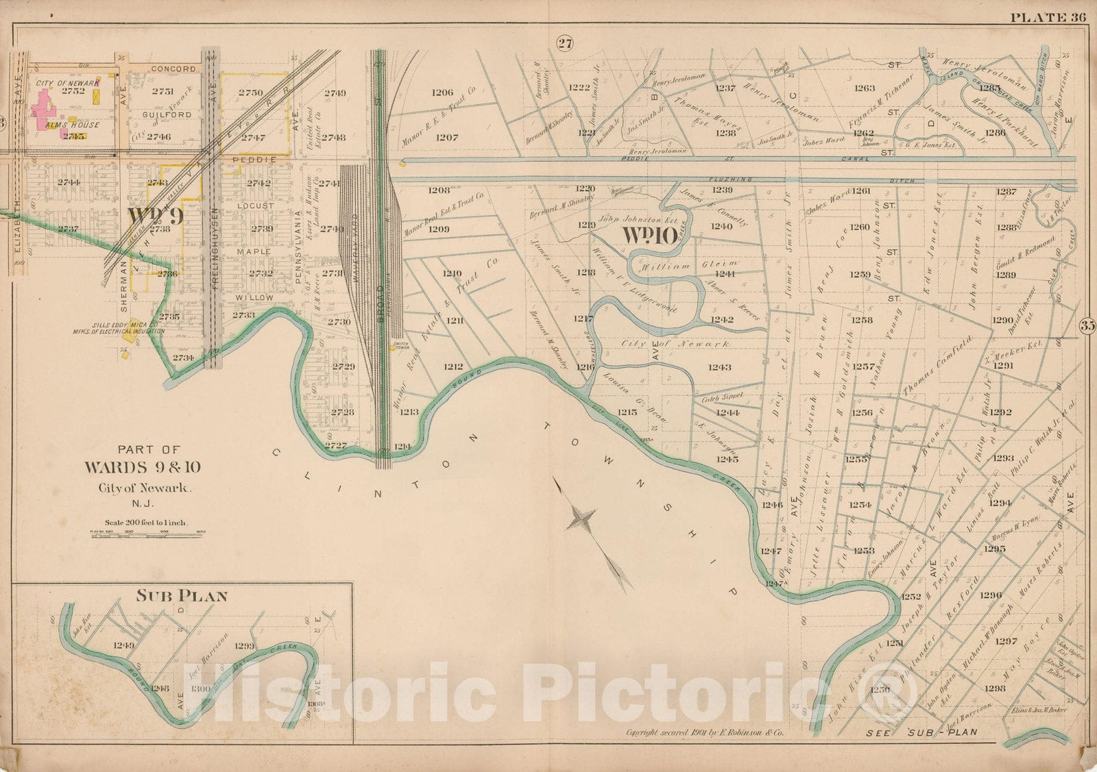 Historic Map : Atlas City of Newark, Newark 1901 Plate 036 , Vintage Wall Art