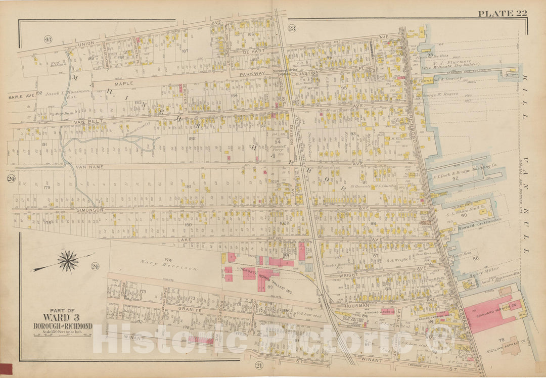 Historic Map : Atlas of Staten Island, Borough of Richmond, Vol 1, Staten Island 1917 Plate 022 , Vintage Wall Art