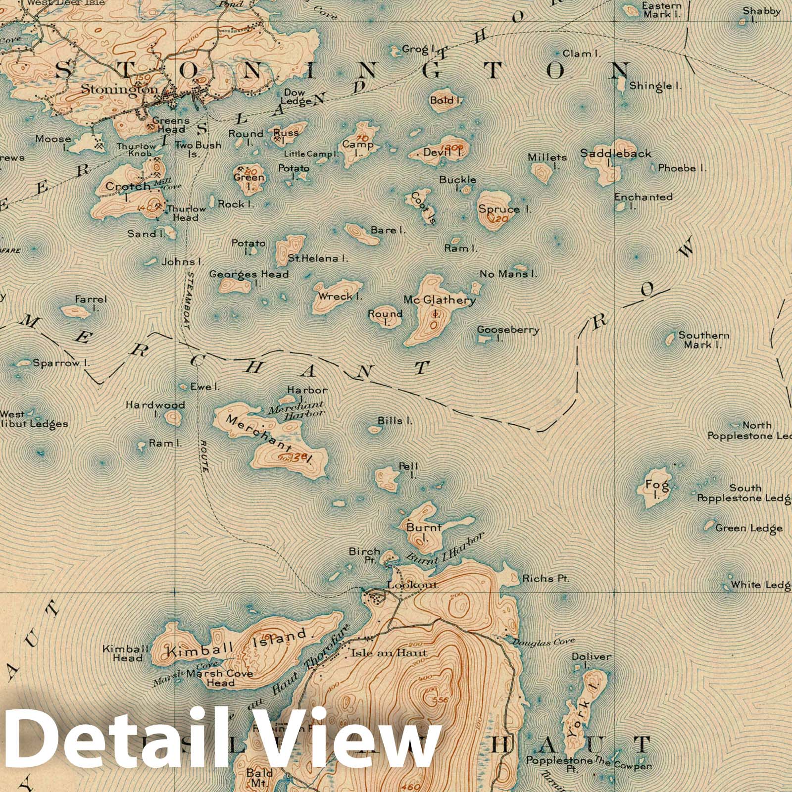 Historic Map : Atlas of Maine 1905, Deer Isle & Isle Au Haut & Stonington & Swan Island 1905 Topographic Map , Vintage Wall Art