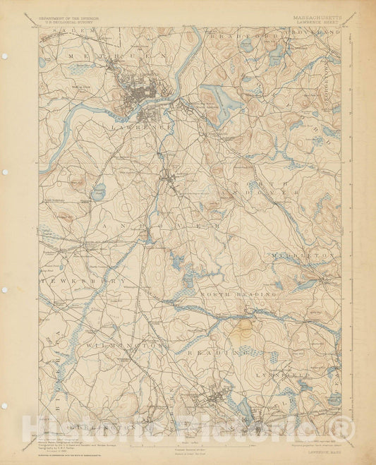 Historic Map : USGS 7.5 Minute Quadrangles, Andover & Lawrence & Methuen & North Andover & North Reading 1932 Topographic Map , Vintage Wall Art