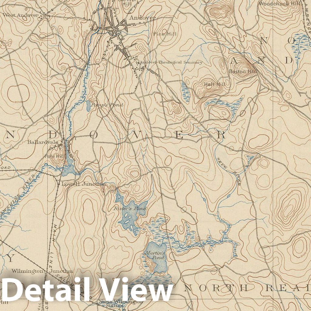 Historic Map : USGS 7.5 Minute Quadrangles, Andover & Lawrence & Methuen & North Andover & North Reading 1932 Topographic Map , Vintage Wall Art