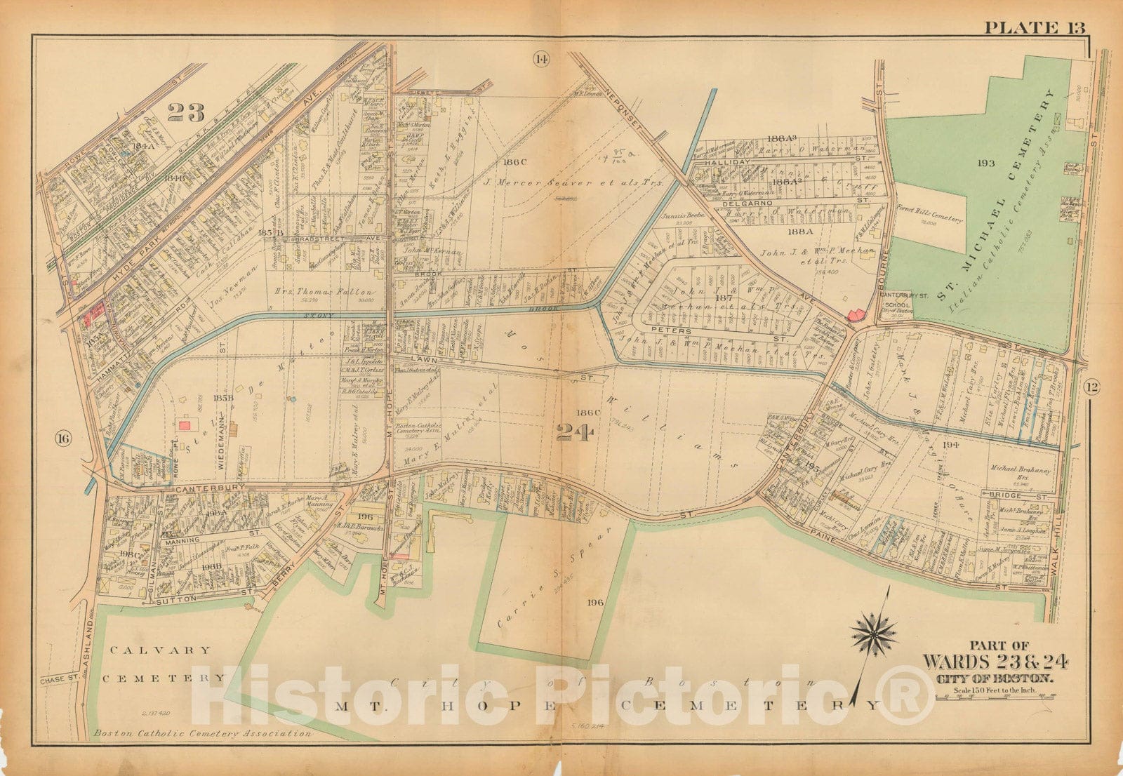 Historic Map : Atlas City of Boston, West Roxbury, Roslindale 1924 Plate 013 , Vintage Wall Art