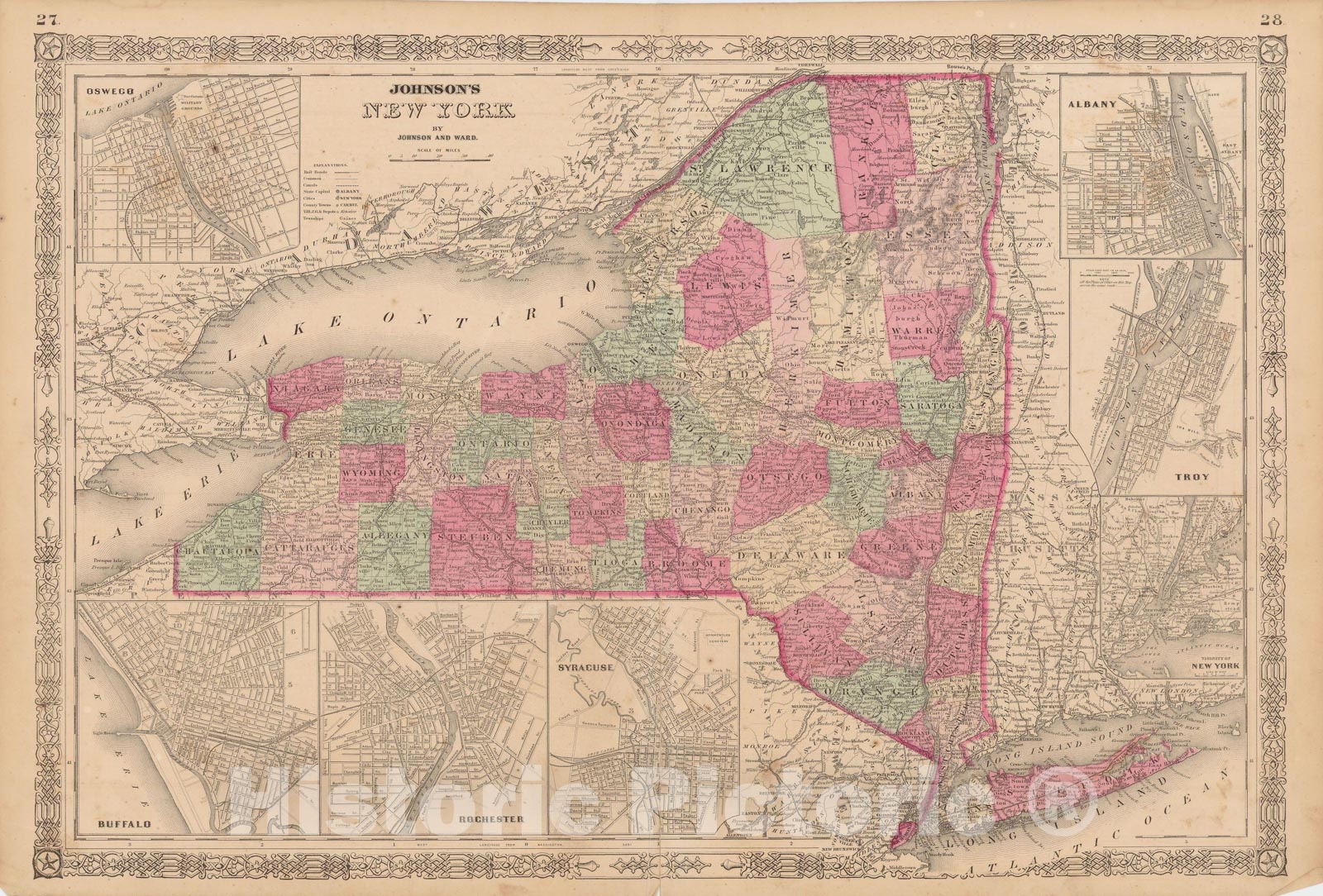 Historic Map : New York 1865 , Johnson's Family Atlas , Vintage Wall Art