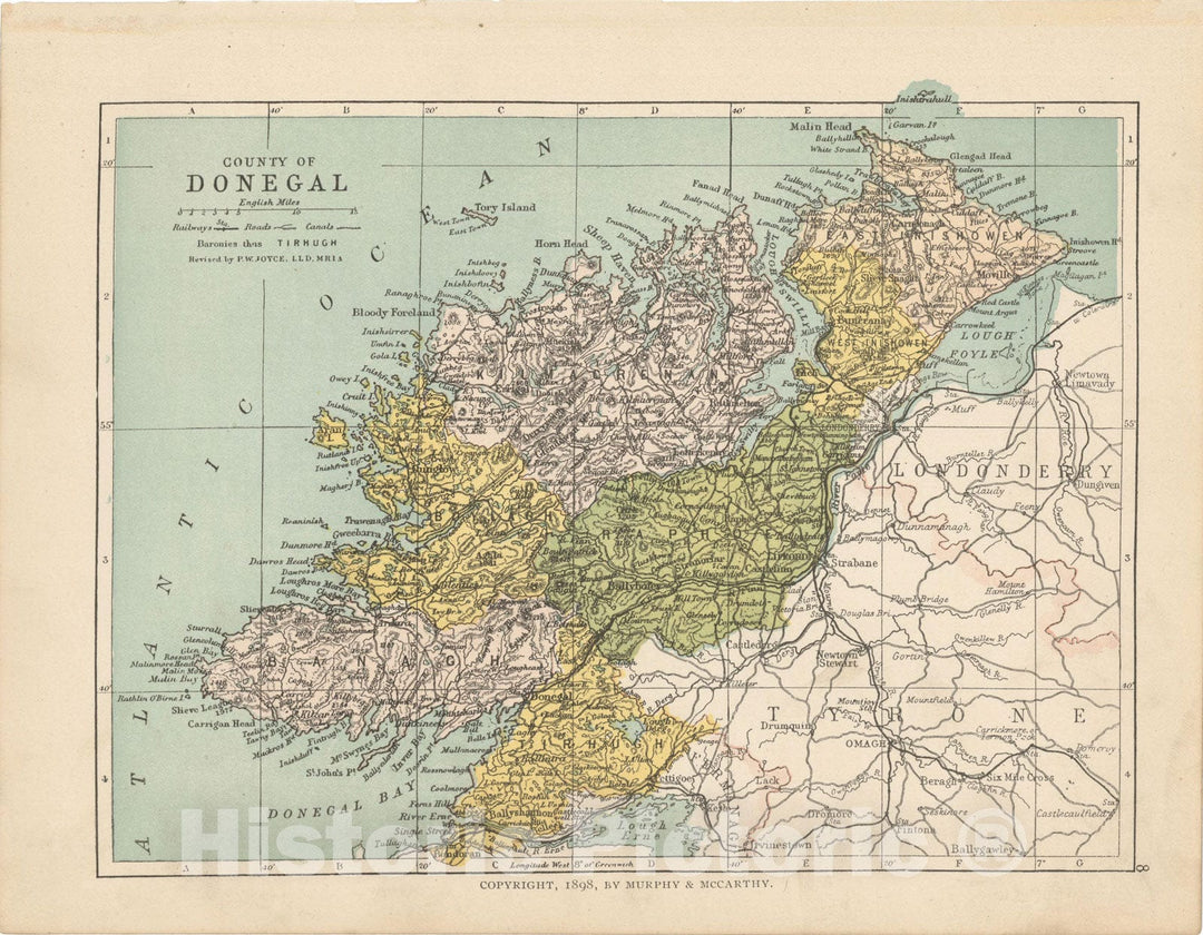 Historic Map : Irish County Maps, Donegal 1900 , Vintage Wall Art