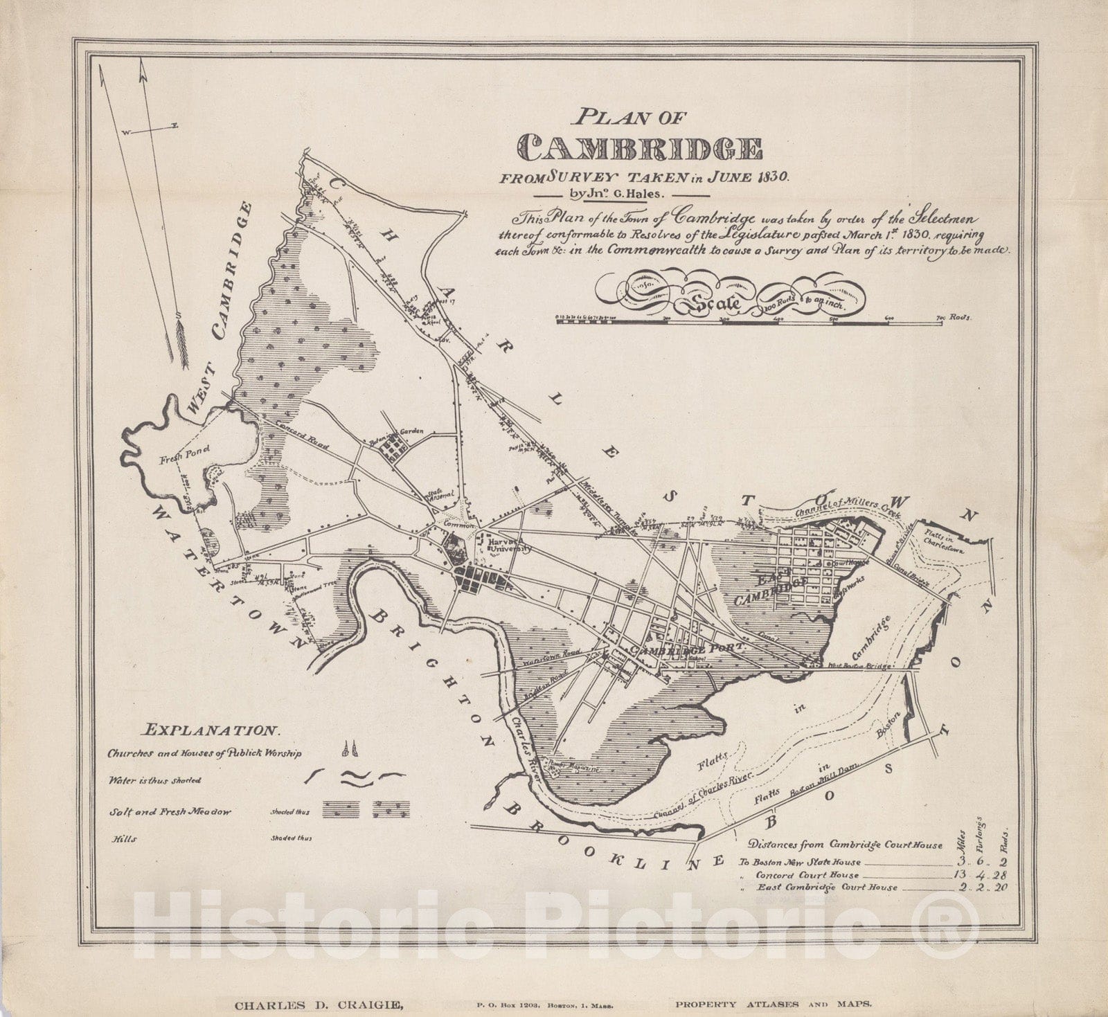 Historic Map : Cambridge 1830 , v2, Vintage Wall Art