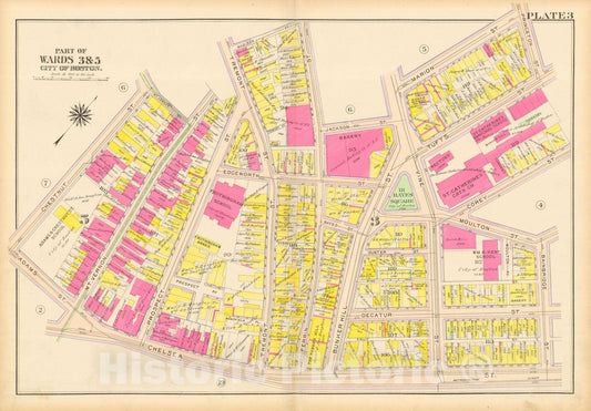 Historic Map : Atlas City of Boston: Charlestown and East Boston, Charlestown 1912 Plate 003 , Vintage Wall Art