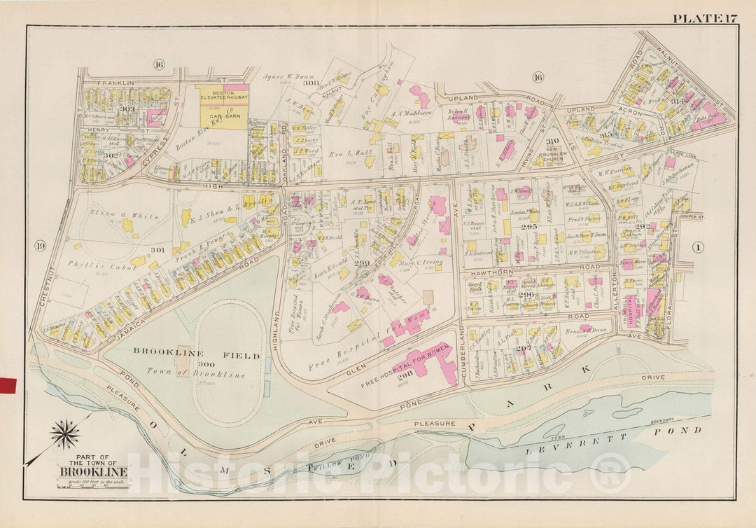 Historic Map : Atlas Town of Brookline, Brookline 1927 Plate 017 , Vintage Wall Art