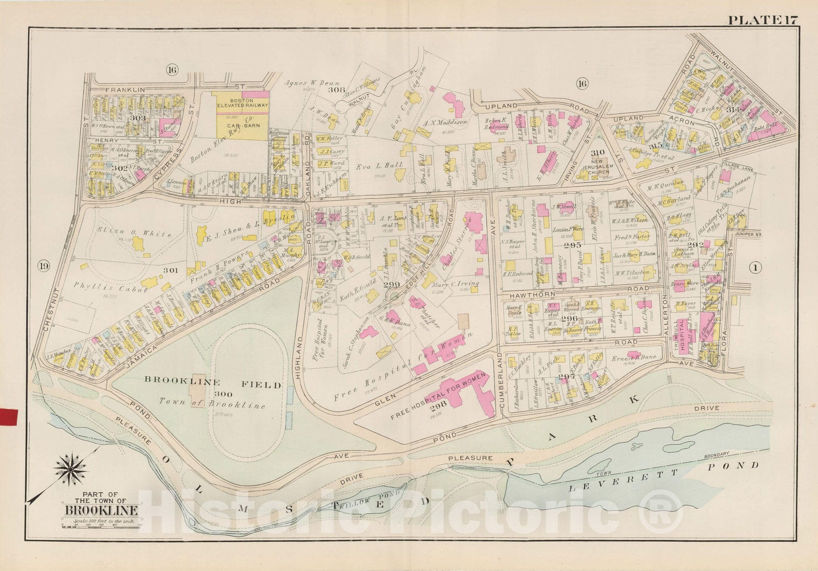 Historic Map : Atlas Town of Brookline, Brookline 1927 Plate 017 , Vintage Wall Art