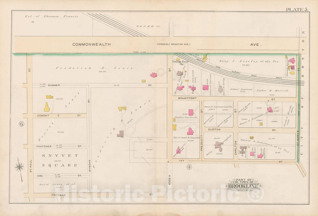 Historic Map : Atlas Town of Brookline, Brookline 1893 Plate 005 , Vintage Wall Art