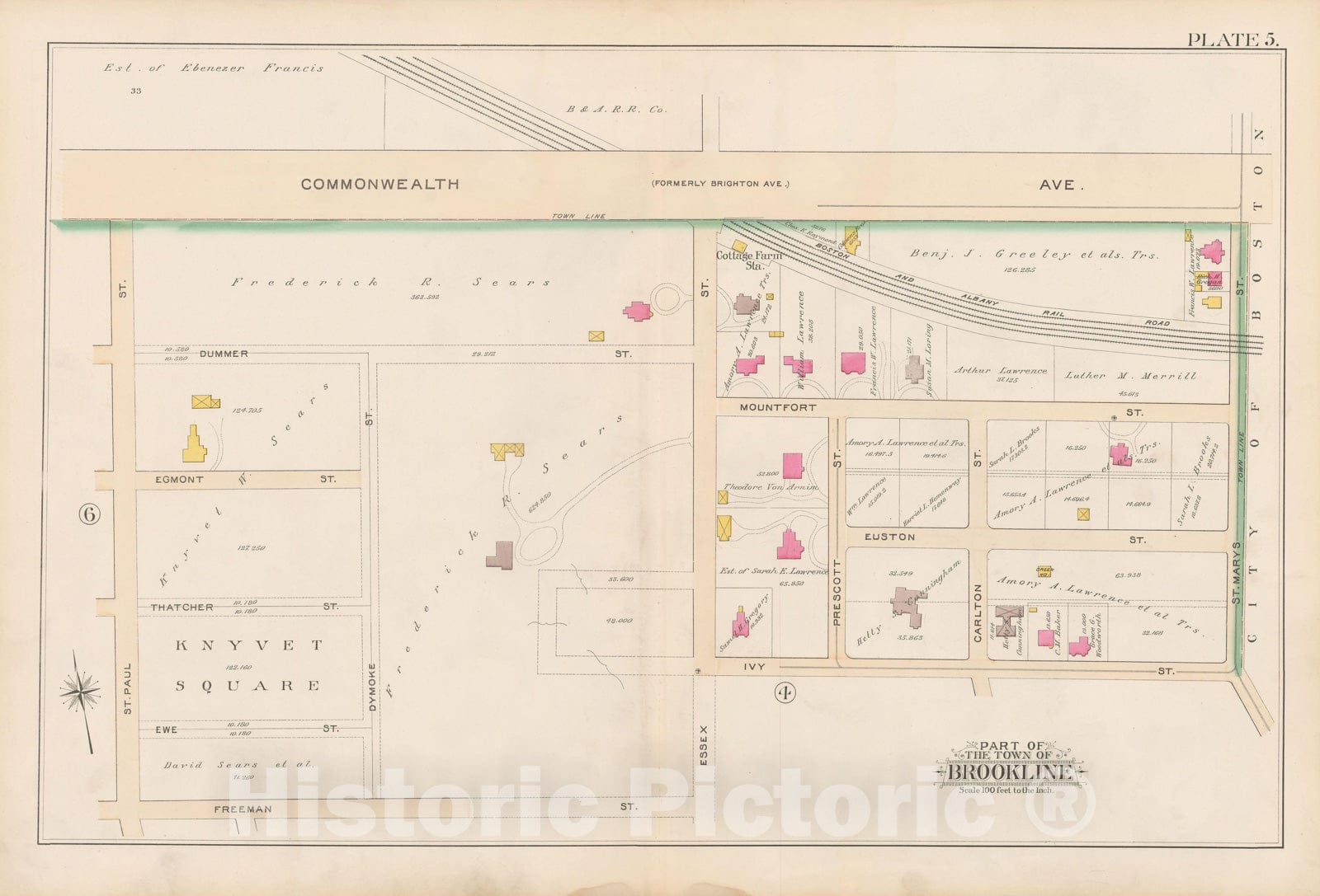 Historic Map : Atlas Town of Brookline, Brookline 1893 Plate 005 , Vintage Wall Art