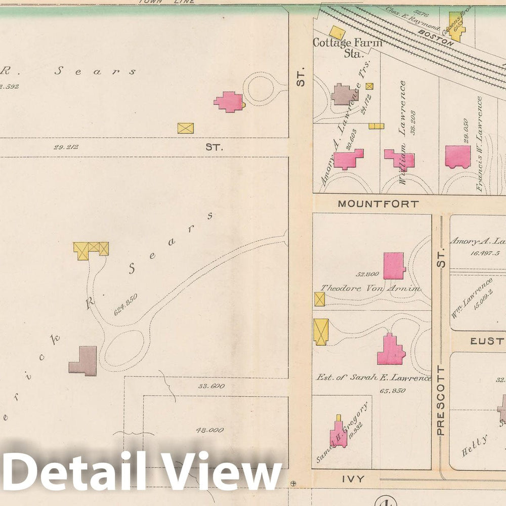 Historic Map : Atlas Town of Brookline, Brookline 1893 Plate 005 , Vintage Wall Art
