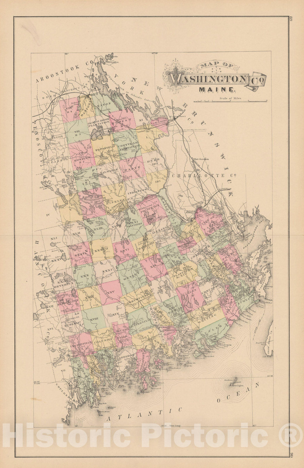 Historic Map : Atlas of Maine, Washington 1885 , Vintage Wall Art