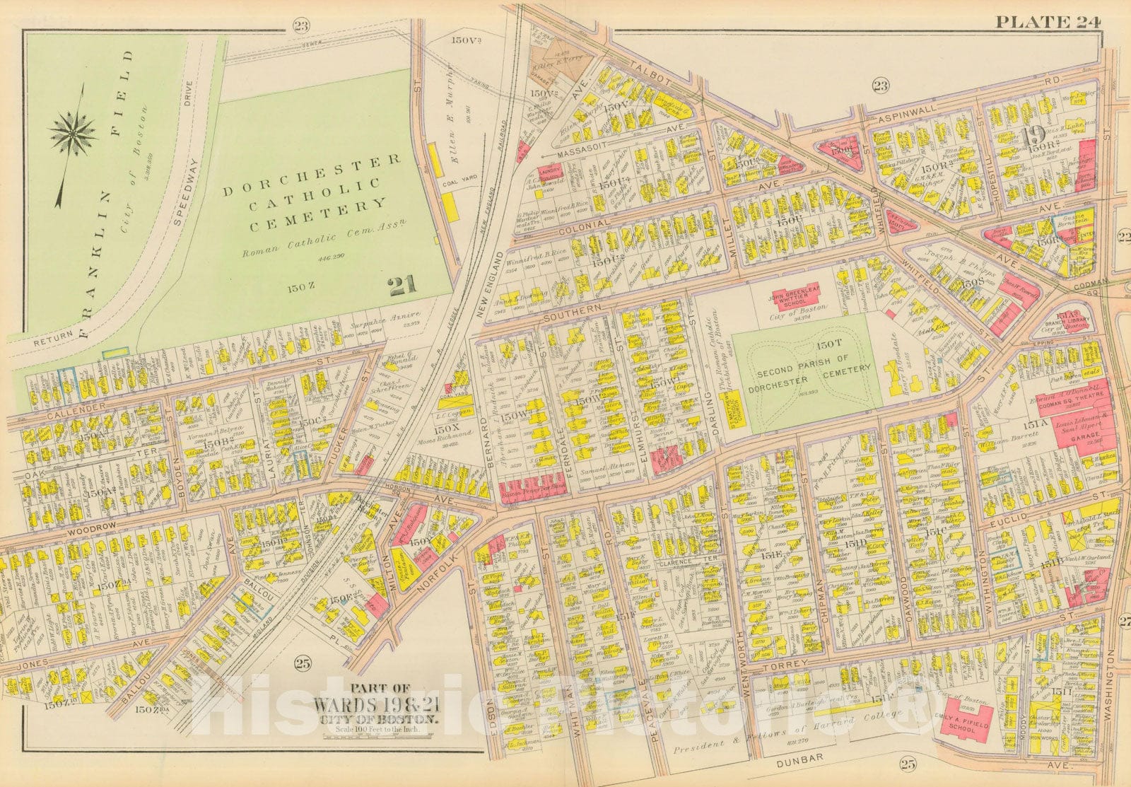 Historic Map : Atlas City of Boston, Dorchester, Dorchester 1918 Plate 024 , Vintage Wall Art