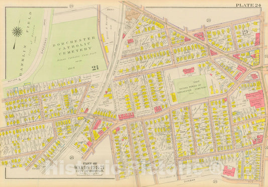 Historic Map : Atlas City of Boston, Dorchester, Dorchester 1918 Plate 024 , Vintage Wall Art