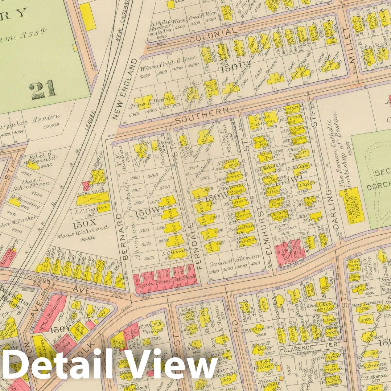 Historic Map : Atlas City of Boston, Dorchester, Dorchester 1918 Plate 024 , Vintage Wall Art