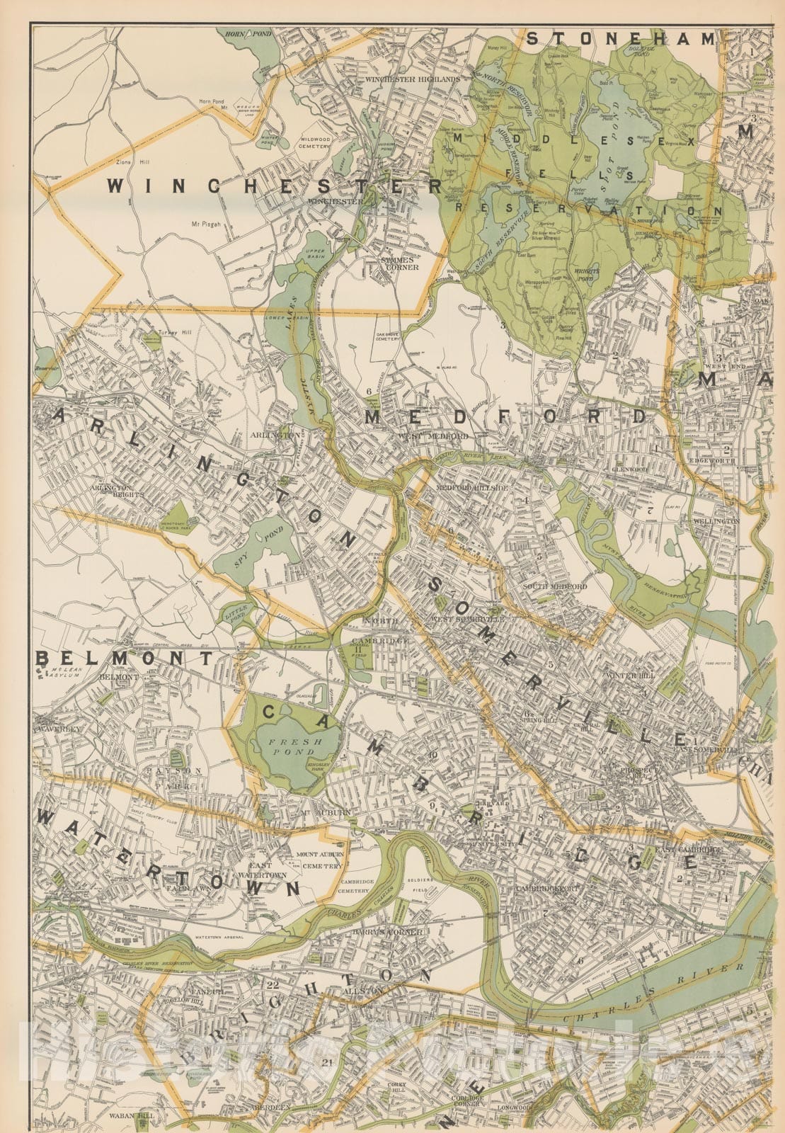 Historic Map : Arlington & Somerville & Winchester , Vintage Wall Art