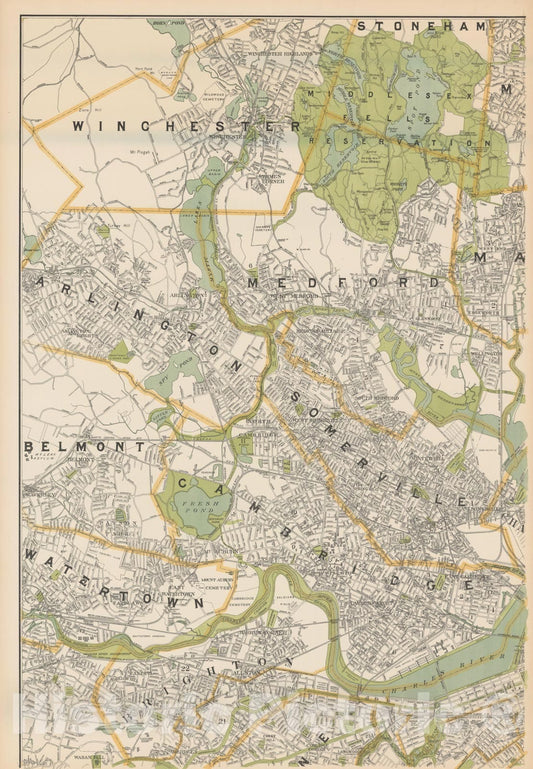 Historic Map : Arlington & Somerville & Winchester , Vintage Wall Art