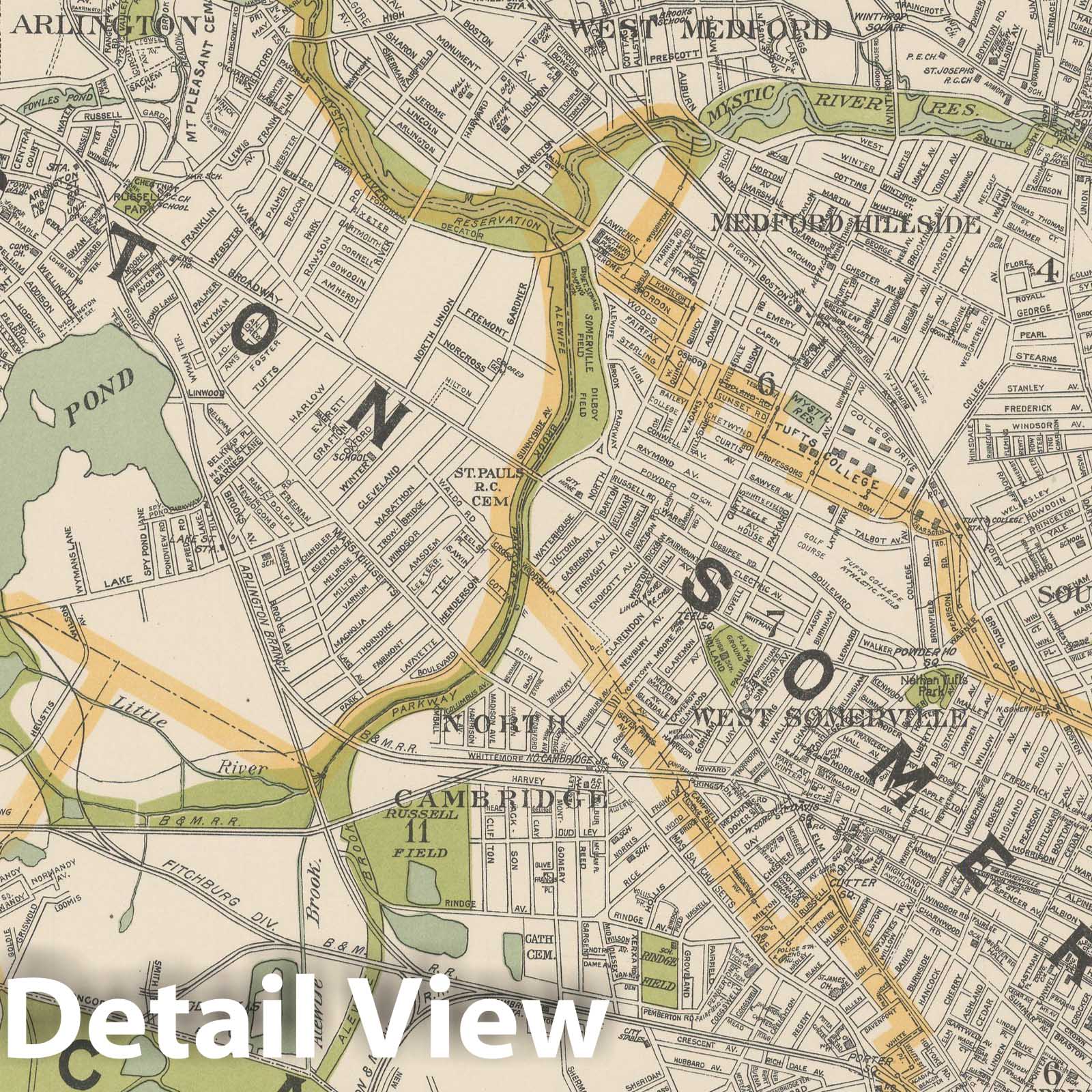 Historic Map : Arlington & Somerville & Winchester , Vintage Wall Art