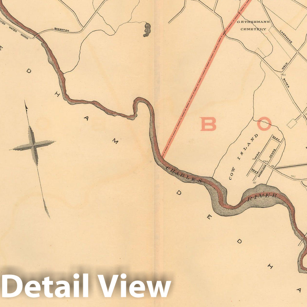 Historic Map : Atlas of Massachusetts, Newton & West Roxbury 1891 , Vintage Wall Art